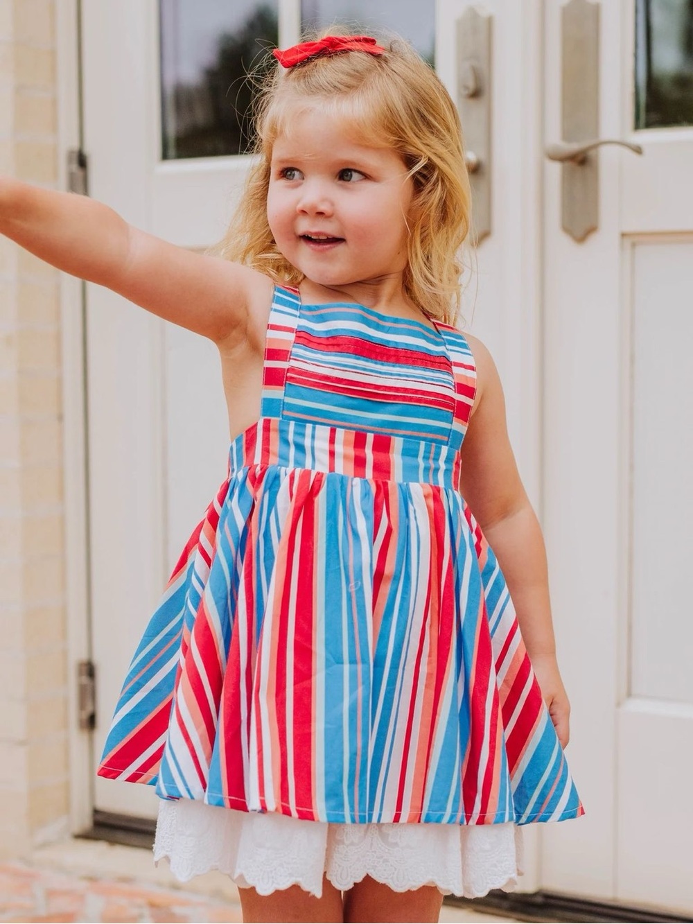 NWT Sweet Honey Cruise Red & Blue Striped Lace Eyelet Sundress Dress 8